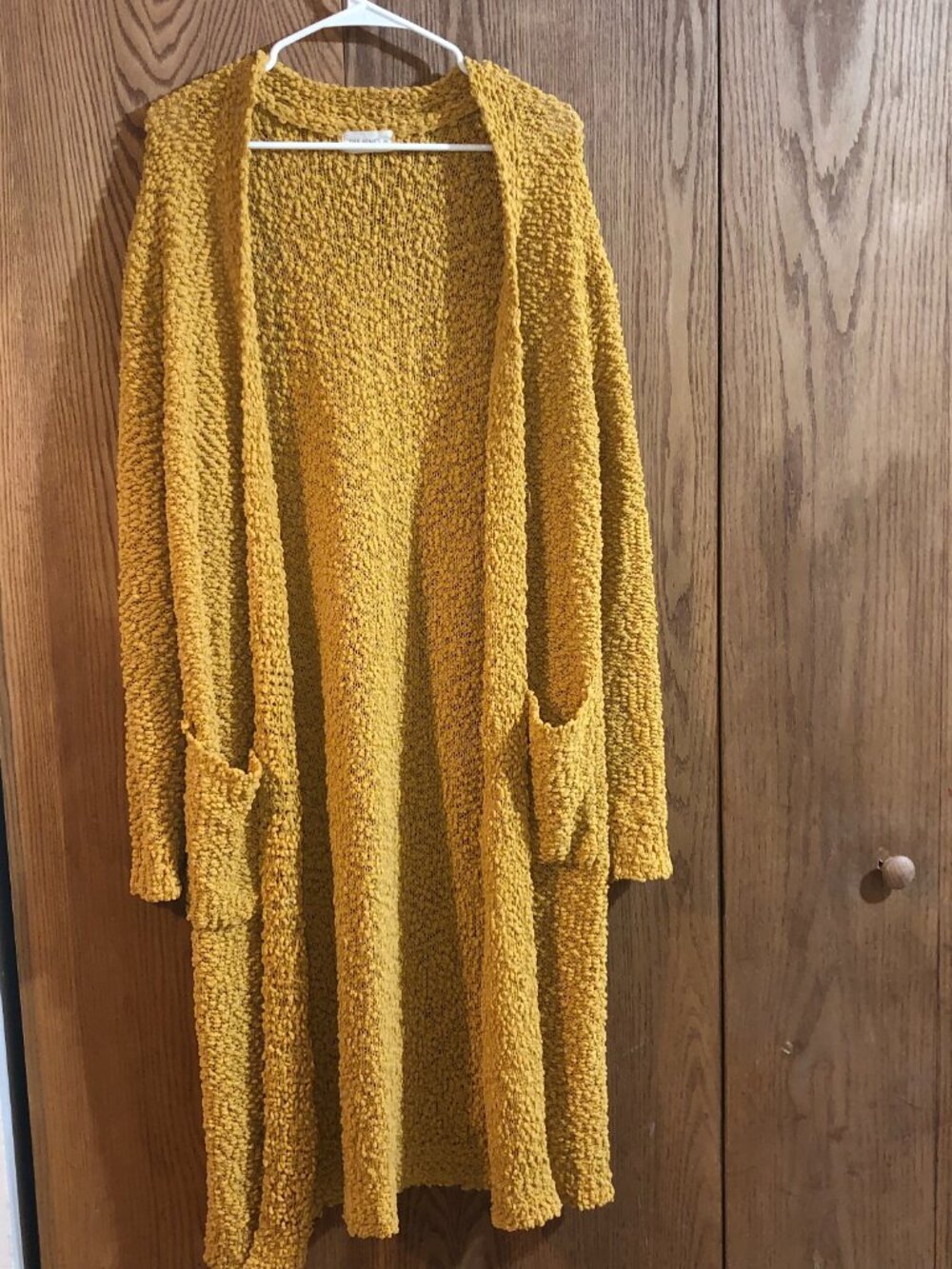 Mustard Popcorn Duster M Pocket Open Front Chunky Knit Cardigan The Nines